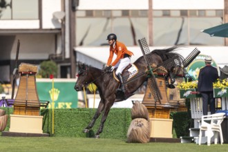 Michael Greeve of the Netherlands, riding Denver, competes in the first round of the 2025 BMO