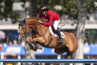 Christian Kukuk of Germany, riding Cepano Baloubet, competes in the first round of the 2025 BMO
