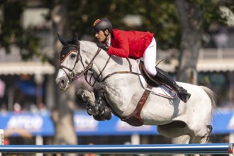 Nicola Philippaerts of Belgium, riding Qnokke de Muze, competes in the first round of the 2025 BMO