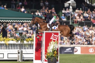 Nina Mallevaey of France, riding Nikka VD Bisschop, competes in the first round of the 2025 BMO