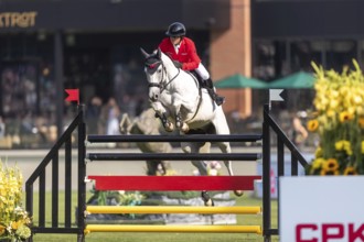 Marcus Saurugg of Austria, riding Oboras Crunchy Nut, competes in the first round of the 2025 BMO