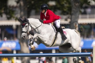 Marcus Saurugg of Austria, riding Oboras Crunchy Nut, competes in the first round of the 2025 BMO