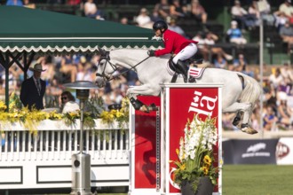 Marcus Saurugg of Austria, riding Oboras Crunchy Nut, competes in the first round of the 2025 BMO