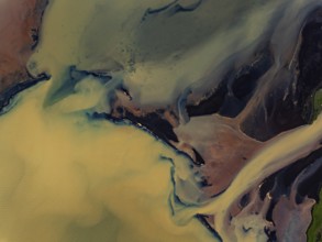 River, river course, river delta, branches, aerial view, wild river, summer, marshland, sediments,