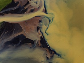 River, river course, river delta, branches, aerial view, wild river, summer, marshland, sediments,