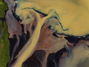 River, river course, river delta, branches, aerial view, wild river, summer, marshland, sediments,