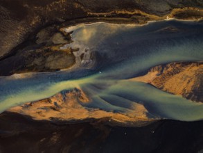 River, river course, river delta, branches, aerial view, wild river, summer, marshland, sediments,