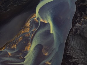 River, river course, river delta, branches, aerial view, wild river, summer, marshland, sediments,