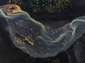 River, river course, river delta, branches, aerial view, wild river, summer, marshland, sediments,
