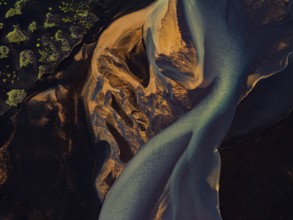 River, river course, river delta, branches, aerial view, wild river, summer, marshland, sediments,