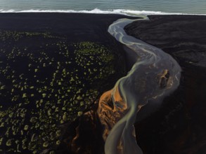 River, river course, river delta, branches, aerial view, wild river, summer, marshland, sediments,