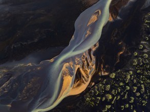River, river course, river delta, branches, aerial view, wild river, summer, marshland, sediments,