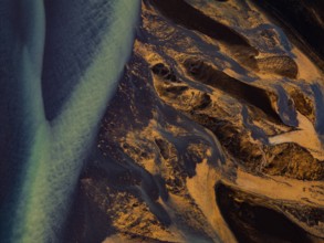 River, river course, river delta, branches, aerial view, wild river, summer, marshland, sediments,