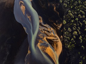 River, river course, river delta, branches, aerial view, wild river, summer, marshland, sediments,