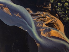River, river course, river delta, branches, aerial view, wild river, summer, marshland, sediments,
