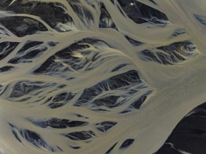 River, river course, river delta, branches, aerial view, wild river, summer, South Iceland, Iceland