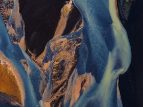 River, river course, river delta, branches, aerial view, wild river, summer, marshland, sediments,