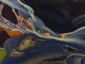River, river course, river delta, branches, aerial view, wild river, summer, marshland, sediments,