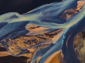 River, river course, river delta, branches, aerial view, wild river, summer, marshland, sediments,
