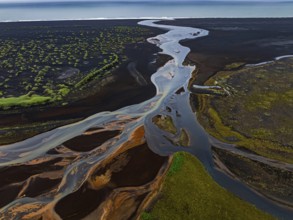 River, river course, river delta, branches, aerial view, wild river, summer, marshland, sediments,