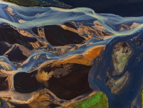 River, river course, river delta, branches, aerial view, wild river, summer, marshland, sediments,