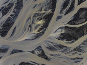 River, river course, river delta, branches, aerial view, wild river, summer, South Iceland, Iceland