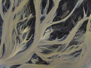 River, river course, river delta, branches, aerial view, wild river, summer, South Iceland, Iceland