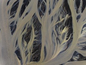 River, river course, river delta, branches, aerial view, wild river, summer, South Iceland, Iceland