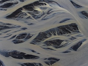 River, river course, river delta, branches, aerial view, wild river, summer, South Iceland, Iceland