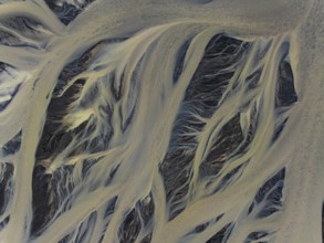 River, river course, river delta, branches, aerial view, wild river, summer, South Iceland, Iceland