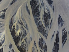 River, river course, river delta, branches, aerial view, wild river, summer, South Iceland, Iceland