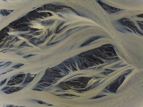 River, river course, river delta, branches, aerial view, wild river, summer, South Iceland, Iceland