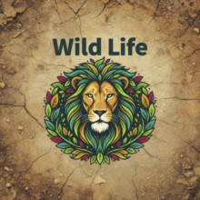 A colorful illustration showcases a majestic lion surrounded by a wreath of leaves, with the words