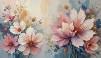 A beautiful watercolor painting of vibrant pink and white flowers with delicate details, perfect