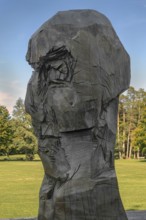 Wooden sculpture by Klaus Prior, New Castle in Kisslegg, Allgäu, Baden-Württemberg, Germany