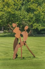 Metal art figures in the castle park in Kisslegg, Allgäu, Baden-Württemberg, Germany