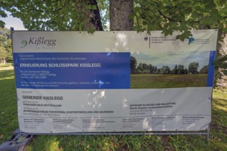 Information poster, RENEWAL SCHLOSSPARK KISSLEGG in the castle park in Kisslegg, Allgäu,