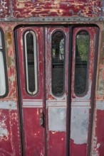 Sanded red paint, a rail bus from the 1950s is being renovated at the Spatz youth centre, Kisslegg,