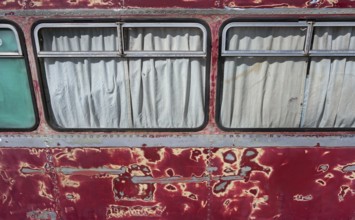 Sanded red paint, a rail bus from the 1950s is being renovated at the Spatz youth centre, Kisslegg,