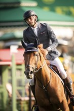 Joseph Stockdale of Great Britain, riding Ebanking, competes in the 2025 Spruce Meadows Masters on
