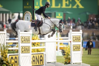 Roy Van Beek of Austria, riding Cavoiro-H Old, competes in the 2025 Spruce Meadows Masters on