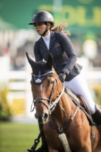Alessandra Reich of Austria, riding Oeli R, competes in the 2025 Spruce Meadows Masters on