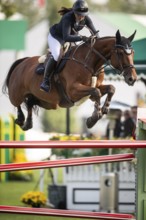 Alessandra Reich of Austria, riding Oeli R, competes in the 2025 Spruce Meadows Masters on