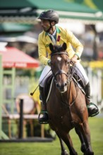 Yuri Mansur of Brazil, riding QH Alfons Santo Antonio competes in the 2025 Spruce Meadows Masters