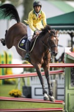 Yuri Mansur of Brazil, riding QH Alfons Santo Antonio competes in the 2025 Spruce Meadows Masters