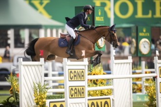 Ben Maher of Great Britain, riding Enjeu De Grisien competes in the 2025 Spruce Meadows Masters on