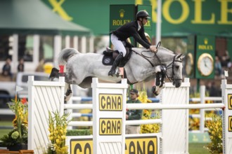 Richard Vogel of Germany, riding Cloudio competes in the 2025 Spruce Meadows Masters on September