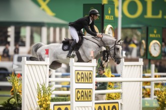 Richard Vogel of Germany, riding Cloudio competes in the 2025 Spruce Meadows Masters on September