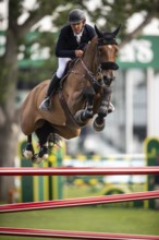 Bertram Allen of Ireland, riding Qonquest De Rigo competes in the 2025 Spruce Meadows Masters on