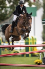 Kristaps Neretnieks of Austria, riding Valour competes in the 2025 Spruce Meadows Masters on